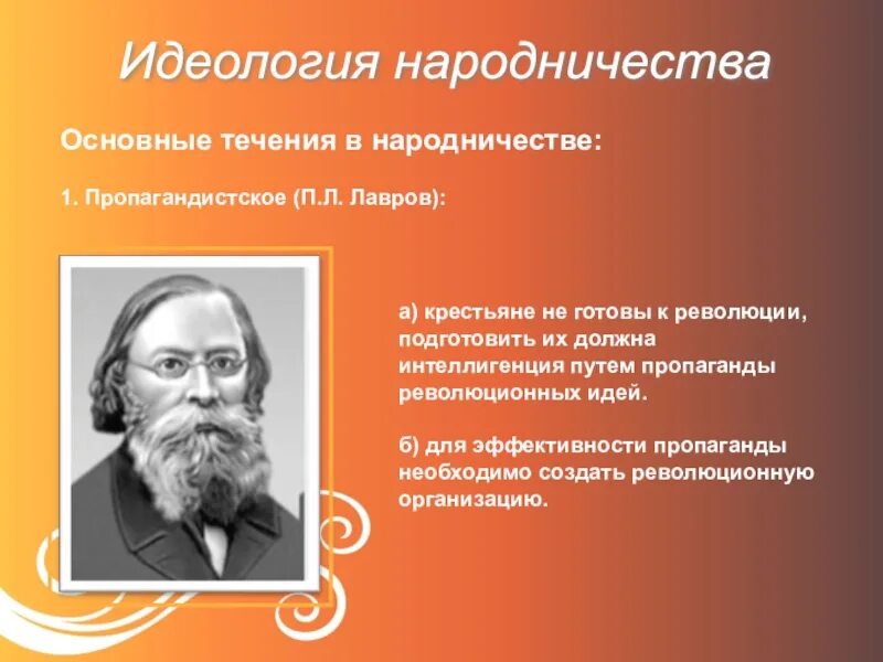 Идеология народничества. Пропагандистское народничество Лавров. Лавров идеолог народничества. Пропагандистское направление Лаврова. Л л лавров а б