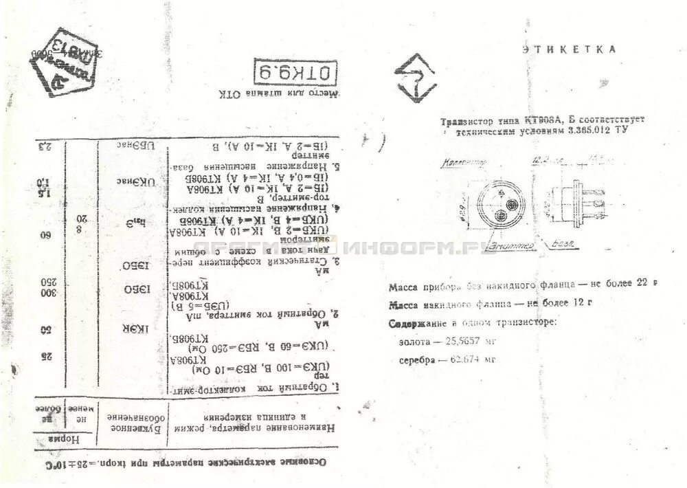 Кт807а содержание драгметаллов