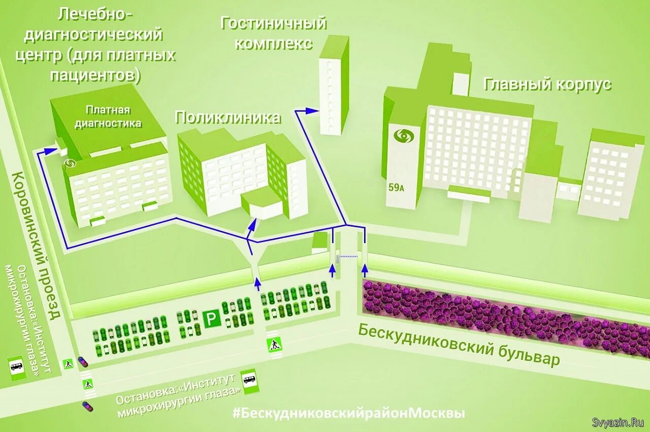 Мнтк федорова москва цены. Клиника Федорова схема корпусов. Схема МНТК Федорова Москва. Расположение корпусов института микрохирургии глаза им. Федорова. Схема клиники Федорова СПБ.