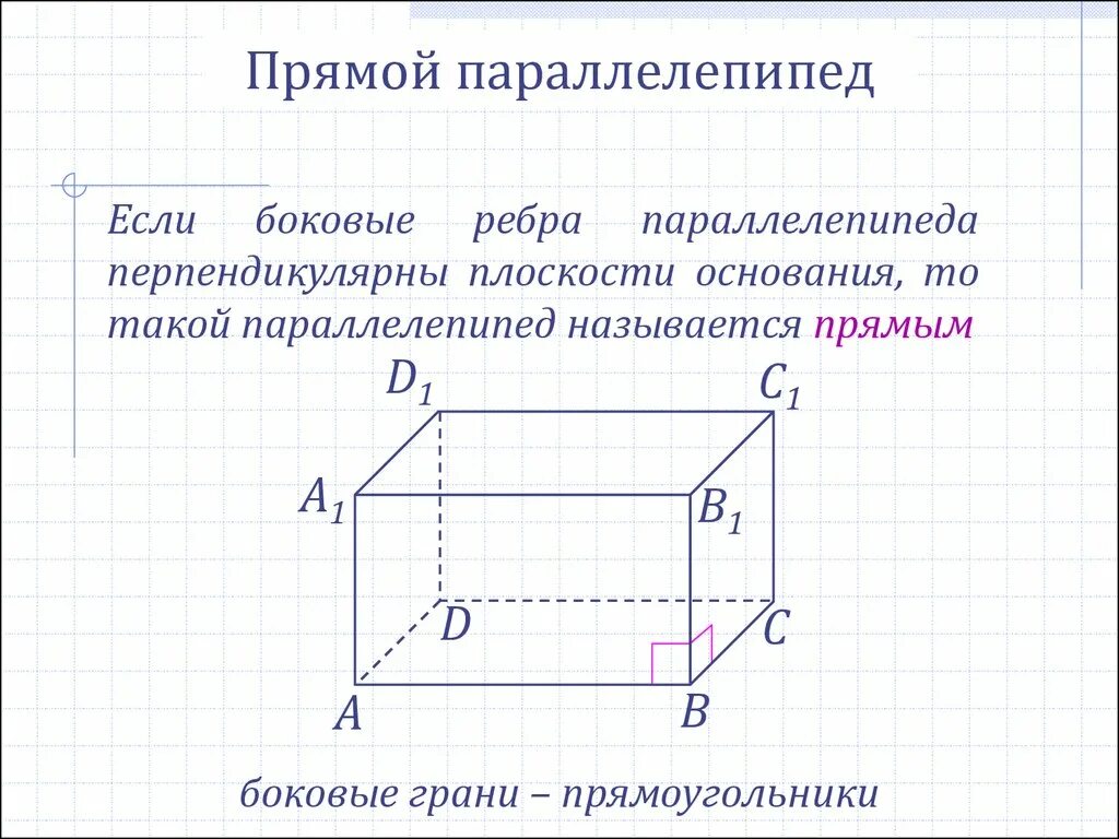 Является параллелепипедом. Параллелепипед боковые грани ребра. Плоскость перпендикулярна грани в параллелепипеде. Параллелепипед основание боковые грани боковые ребра. Прямой и прямоугольный параллелепипед.