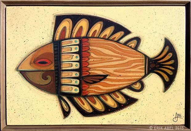 Native fish script. Art graphic portfolio fish tiki.