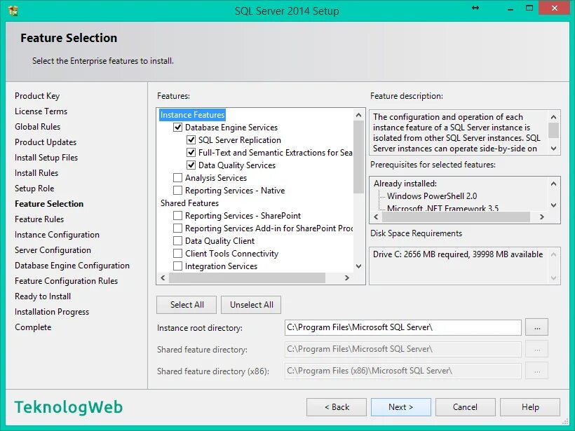 Feature selection. Windows Server 2014. Установка SQL Server 2014 Express. SQL Server 2014 установка.