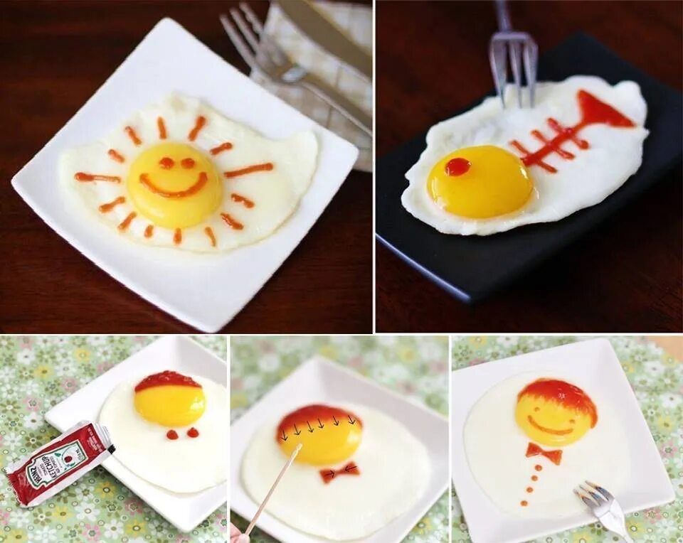 Оригинальный завтрак. Украсить яичницу. Красивая яичница. Креативный завтрак для детей. Украшение яичницы.