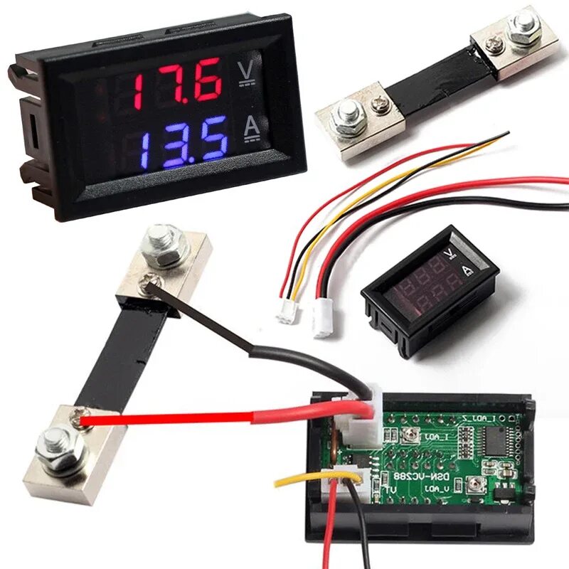 Цифровой амперметр вольтметр DC 0 - 100 V / 10 A. Светодиодный цифровой амперметр DC 10a. Амперметр -вольтметр цифровой DC 0-50 A С шунтом. Цифровой вольтметр, амперметр DC 100v 10a.