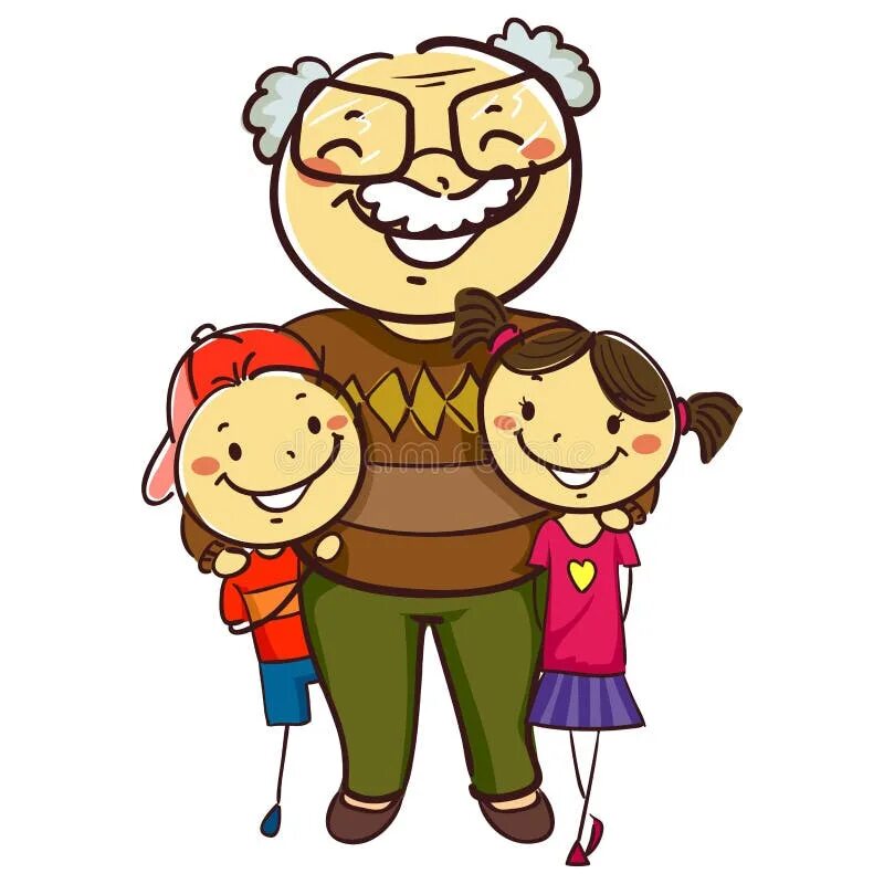 Grandpa Flashcard. Grandfather and grandchildren illustration. Grandfather illustration Kids. Grandparents Clipart for Kids.