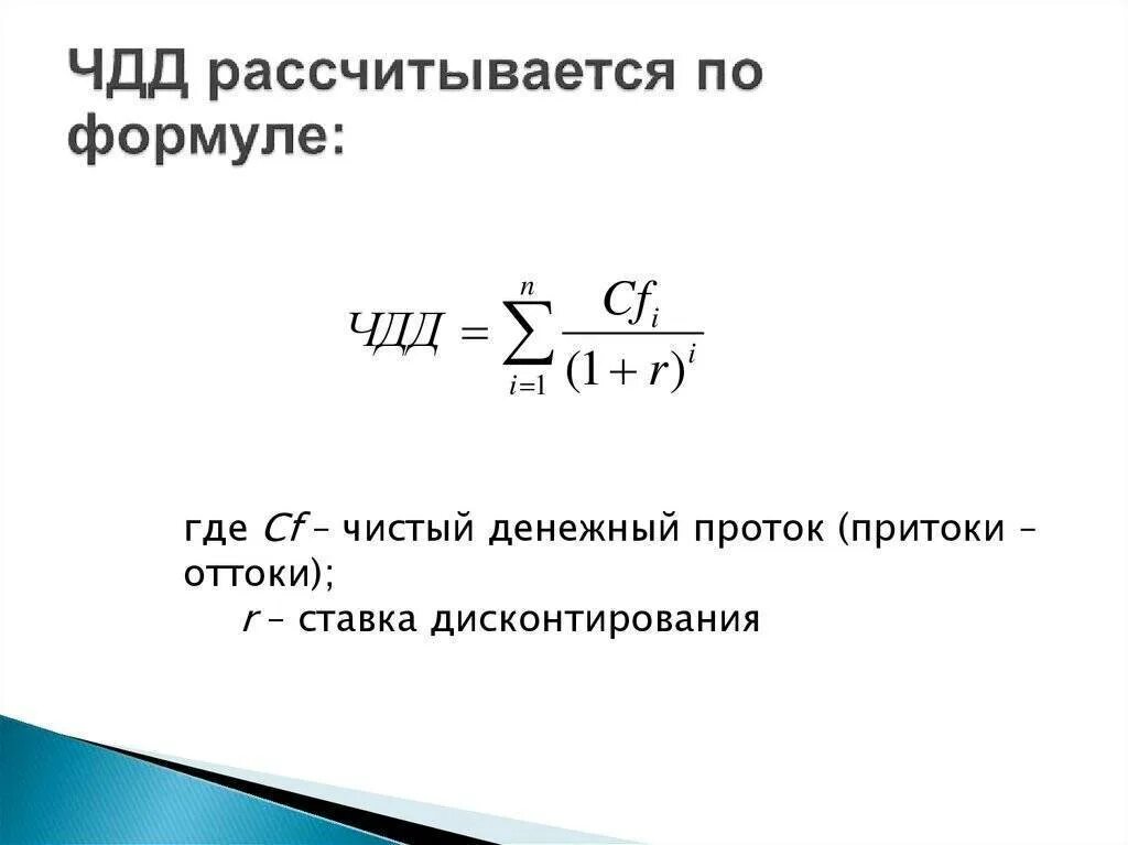 Внутренний дисконтированный доход. Формула расчета чистого дисконтированного дохода. чдд формула с коэффициентом дисконтирования. формула дисконтированного npv. чистый дисконтированный доход чдд формула.