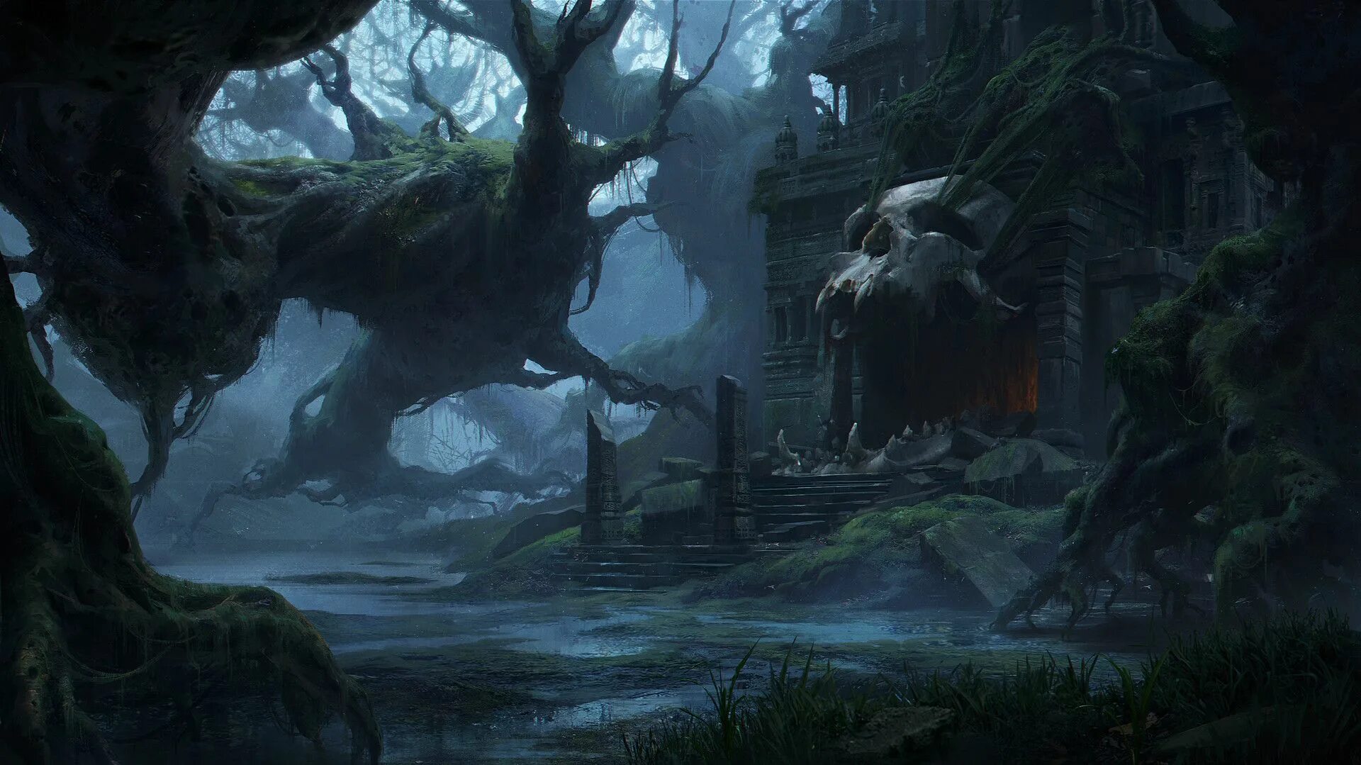 Обои на пк dark fantasy. Замок лес кастлевания. Обои тьма. Тьма арт. Днд ночная деревня арт.