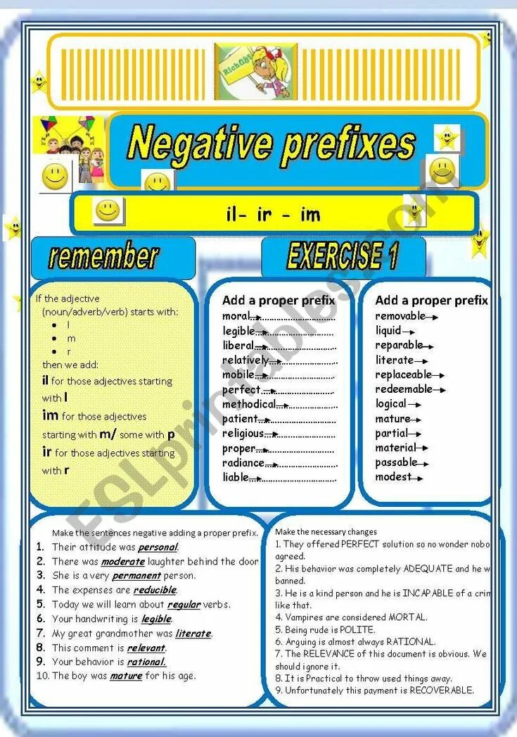 Приставки il im in ir Worksheets. Negative prefixes. Negative prefixes adjectives. Отрицательные приставки в английском языке упражнения. Prefixes im in il