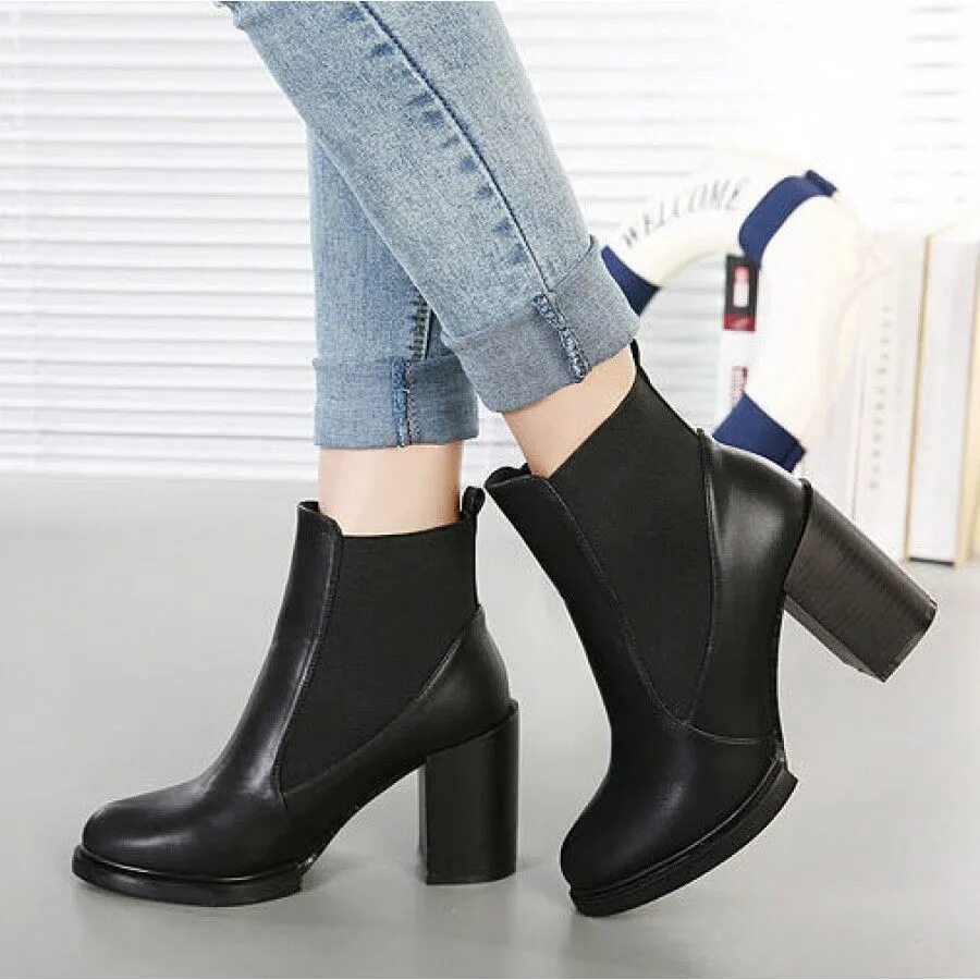 Ботинки Womens Wedge Heel Chelsea Chunky. Туфли женские на каблуке демисезонные