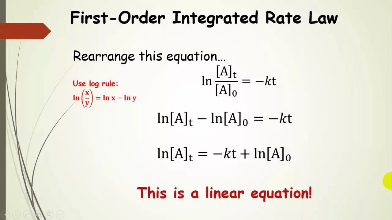 First order equations. First order Reaction half Life. Integrated rate Law. Dt1 equation first order in c.