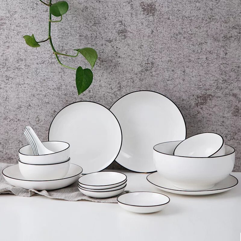 набор белой посуды. посуда longda bone china. столовый сервиз белый фарфор. набор белой посуды. S.