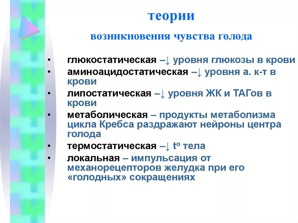 Глюкостатическая теория голода. Теории возникновения голода. Теории голода физиология. Теории возникновения чувства голода.