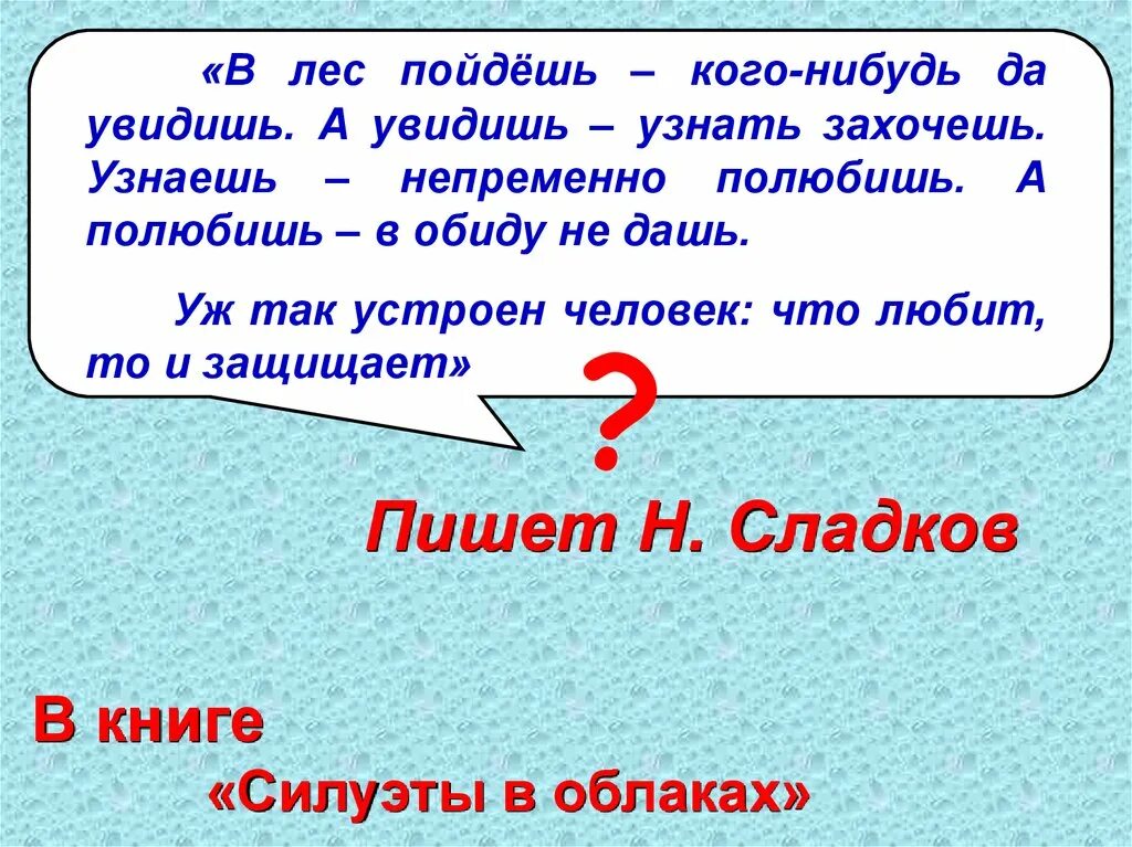 Пошли в лес. В лес пойдешь – кого-нибудь да увидишь..