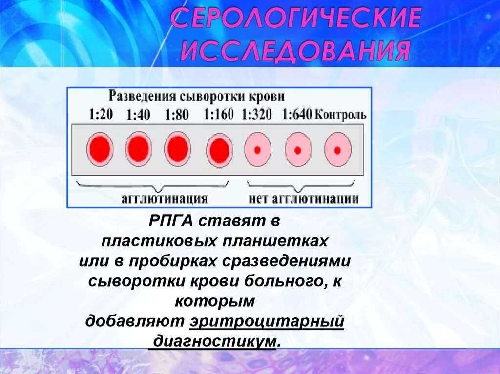 РПГА. Разведение сыворотки крови. РПГА сальмонеллез. Реакция пассивной гемагглютинации (РПГА). Результат 1 640