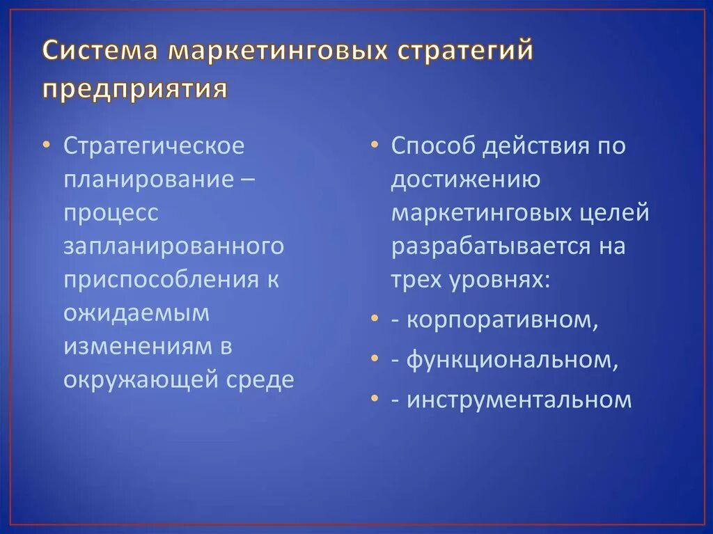 Система маркетинговых стратегий. Система маркетинговых стратегий предприятия. Подсистемы маркетологов.