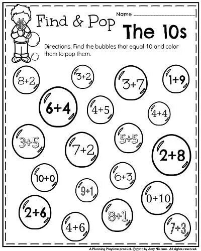 Find pop. Worksheets for Kindergarten Math making 10.