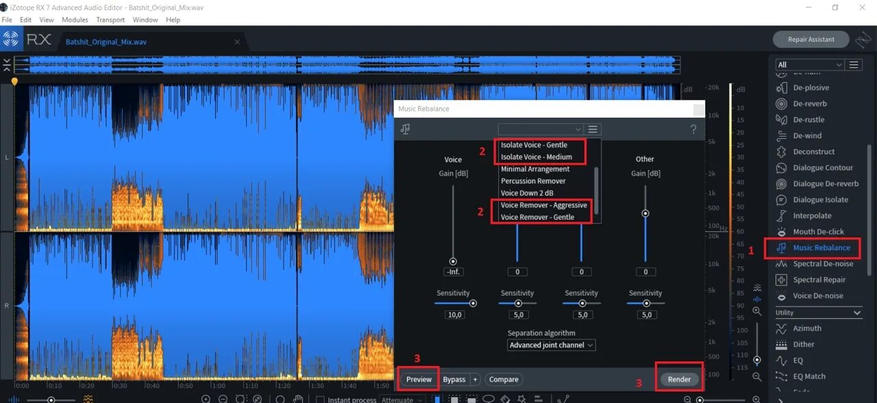 Нейросеть удаляет вокал. IZOTOPE RX 7. Music Rebalance IZOTOPE. Rx7 Rebalance VST. Убрать вокал.