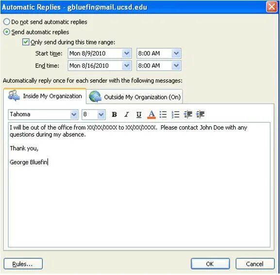 Reply to this email. Automatic reply Outlook. Out of the Office Outlook Sample. Outlook otomatik yanit. Out of Office message example.