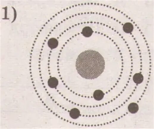 На рисунке изображены схемы четырех атомов черными