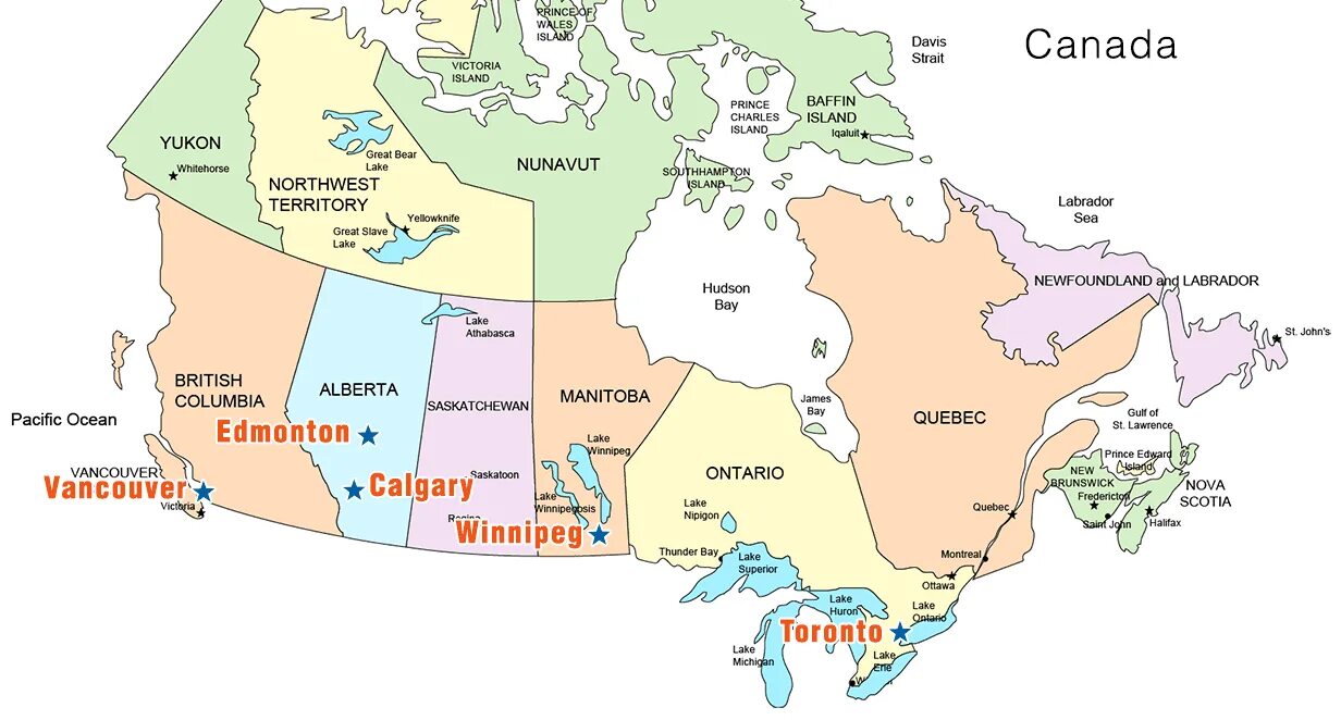 Канада столица на карте. Политическая карта Канады. Канада штаты и провинции на карте.
