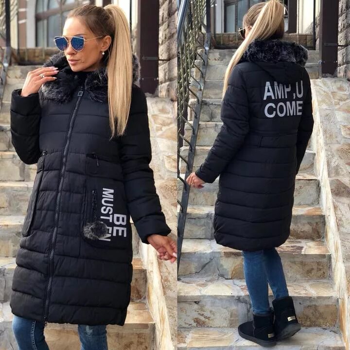 Черный пуховик с белыми надписями. Черный пуховик женский с надписями. Ienki ienki пуховик. Куртка удлиненная женская с надписью. Пуховик с надписями женский.