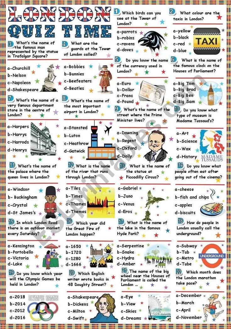 Quiz на английском. Лондон Worksheets. Детский Quiz for children. London-Quiz time.