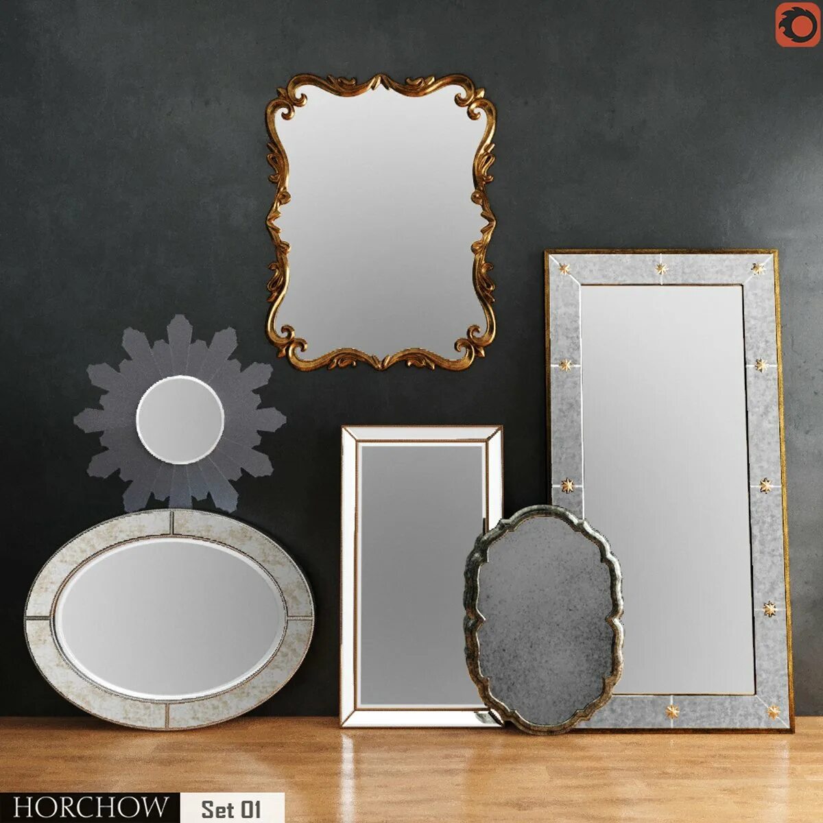 Mirror set. Horchow. mirror master 3d model. jamie young organic mirror 3d model.