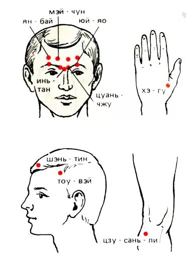 Болезненные точки на голове. Точки иглоукалывания при головной боли. Массаж от головной боли в висках и лобной части головы точечный. Точки массажа при головной боли в затылке. Точечный массаж от головной боли точки.