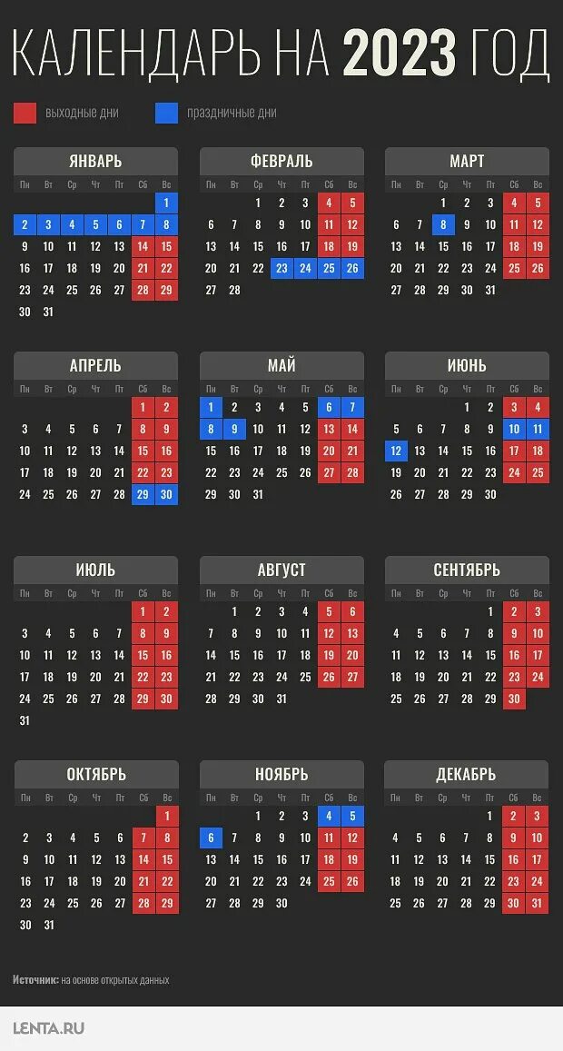 Календарь выходных дней 2023 года