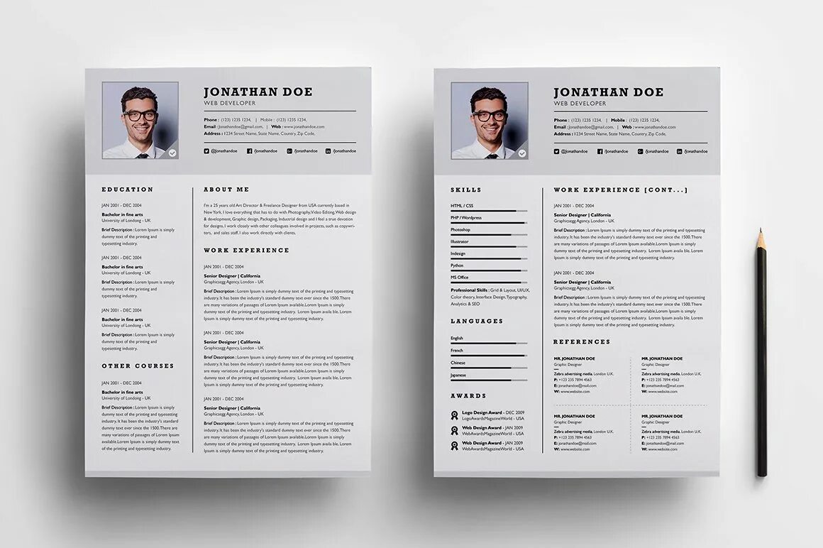 Дизайн резюме. Красивое резюме шаблон. Professional Resume CV. One Page резюме. Page 02