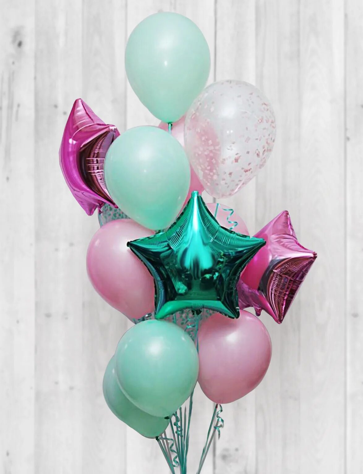Фонтаны из шаров. Розовые и зеленые шары. Шары салатовый и розовый. Букет из воздушных шаров фольгированных.