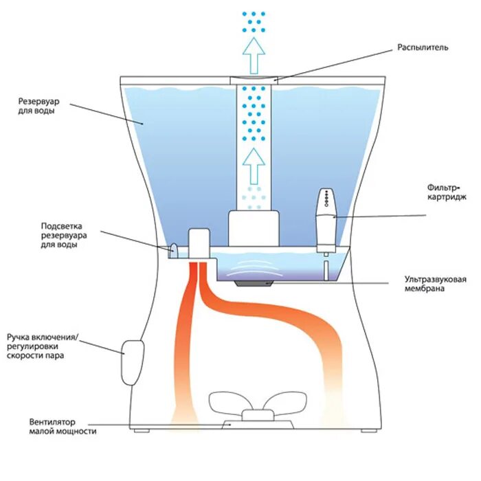 Сколько воды увлажнителя. Принцип действия ультразвукового увлажнителя. Принцип действия ультразвукового увлажнителя воздуха. Принцип работы увлажнителя воздуха. Конструкция увлажнителя воздуха Ballu.