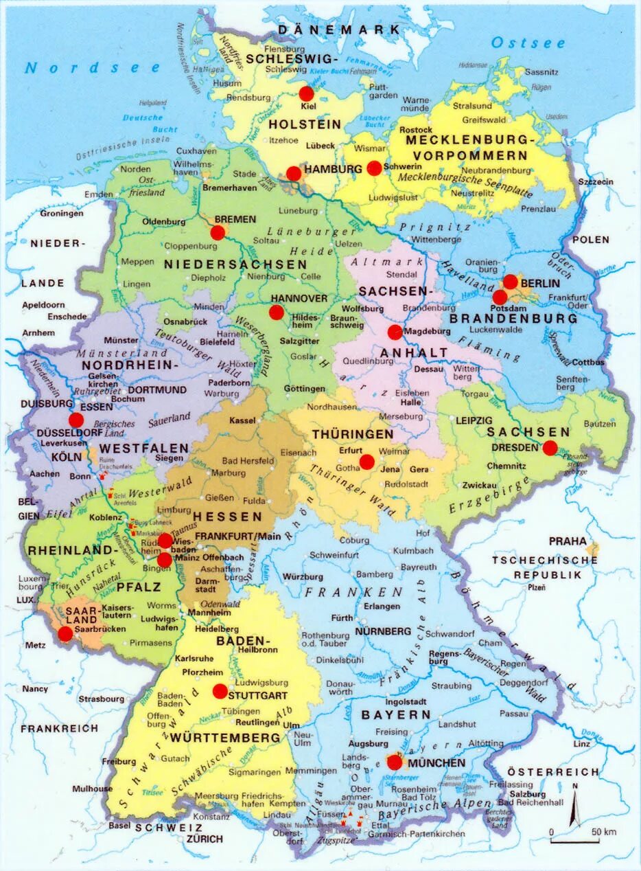 Подробная карта Германии. Карта Германии с городами подробная. Карта Германии на немецком языке. Подробная карта Германии с городами и землями. Карта германии с городами на русском подробная