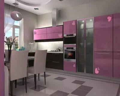Интерьер кухни серый розовый