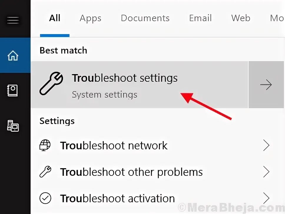 Troubleshoot settings. Troubleshoot settings
