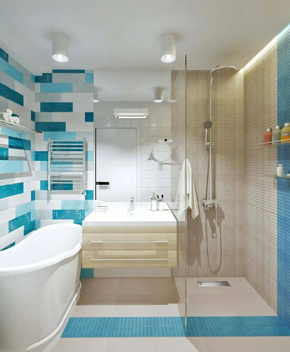 Дизайнерский проект ванной комнаты. Идеи для ванной комнаты. Ванная с туалетом. Современная небольшая ванная комната. Современная совмещенная ванна