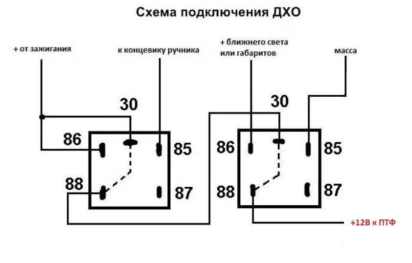 Подключение дхо генератора реле. Схема подключения дневных ходовых огней через реле 5 контактное. схема подключения ходовых огней через реле. схема подключения ходовых огней через реле 4 контактное. схема подключения ходовых огней через реле 5.