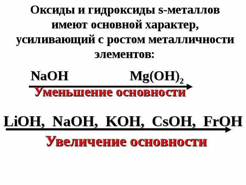 Общие свойства гидроксидов. Соединения металлов.   Оксиды и гидроксиды. Характер оксидов и гидроксидов металлов. Оксид иигидрооксиды металов. Основной характер гидроксидов.