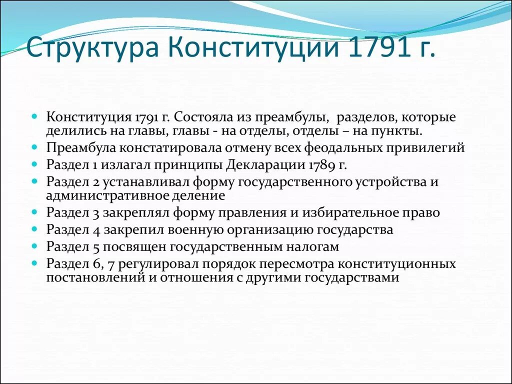 Принятие монархической конституции во франции дата. Конституция 1791 г во Франции структура. Принципы Конституции Франции 1791. Структура Конституции 1791 года во Франции. Французская Конституция 1791 структура.