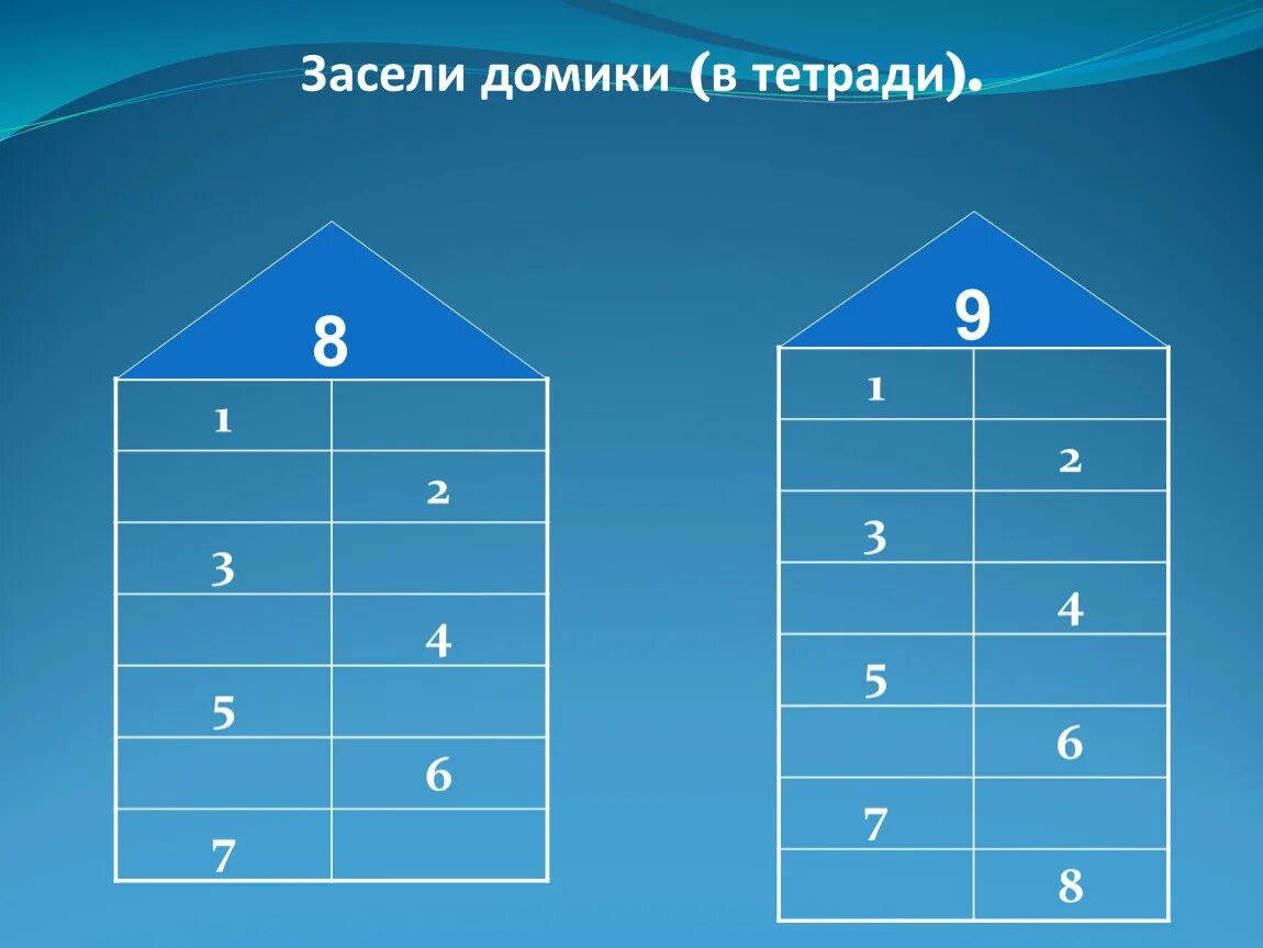 Заселяем домики. Засели домики. Заели лрмики в пределах 10. Засели домики в пределах 10. Засели домики числами 1 класс.