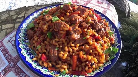 Макароны с мясом в казане