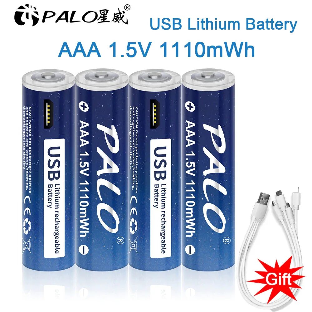 Аккумулятор AAA Palo 1100. "AAA" Palo 1100mwh (1.5v, li-ion), Micro-USB. Батарейка 1110. USB ААА аккумулятор.