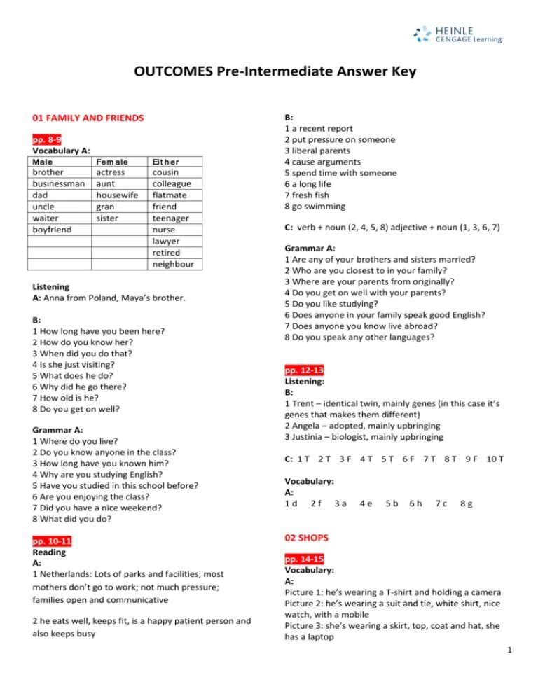 English file Upper Intermediate Test 1 ответы. Business Result Intermediate Tests 6 Keys. Outcomes pre-Intermediate student's book ответы. Pre Intermediate answer Key Unit 8.