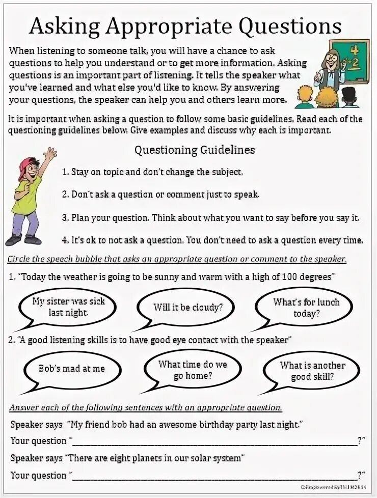 Ask appropriate question. Appropriate questions. skills worksheets. emotional skills worksheets. social skills.