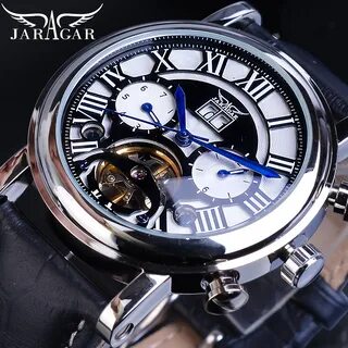 Jaragar Automatic Mechanical Watch Mens Genuine Leather Calendar Display Roman T