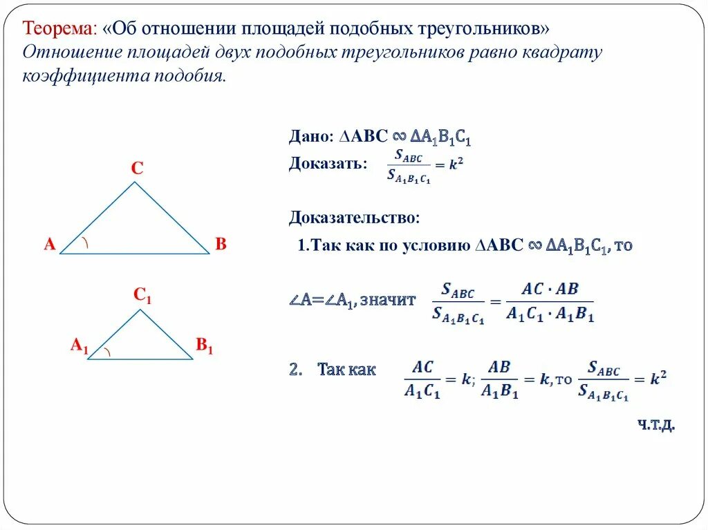 Сформулируйте теорему об отношении площадей подобных фигур