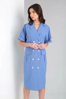 Платье женское полуприлегающего силуэта на двубортной застёжке, воротником ...