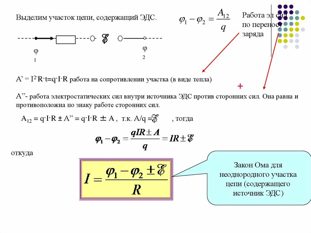 Как поделили заряд. Работа по перемещению заряда в проводнике. ЭДС участка цепи формула. Формула сторонних сил через ЭДС. Формула работа переноса заряда.