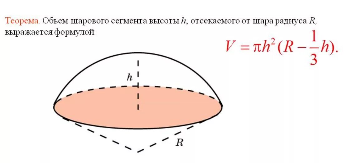 Шаровой сектор формула. Объём сегмента шара формула. Объем шарового сегмента формула. Объем меньшего шарового сегмента формула. Формула расчета объема шаровом сегменте.