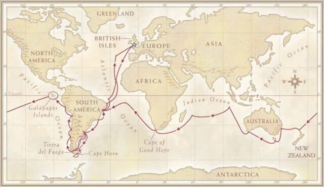 Маршрут кругосветного путешествия Чарльза Дарвина. Маршрут кругосветного путешествия Чарльза Дарвина на корабле Бигль. Маршрут Чарльза Дарвина на корабле Бигль. Карта путешествия Чарльза Дарвина. Ч дарвин кругосветное путешествие